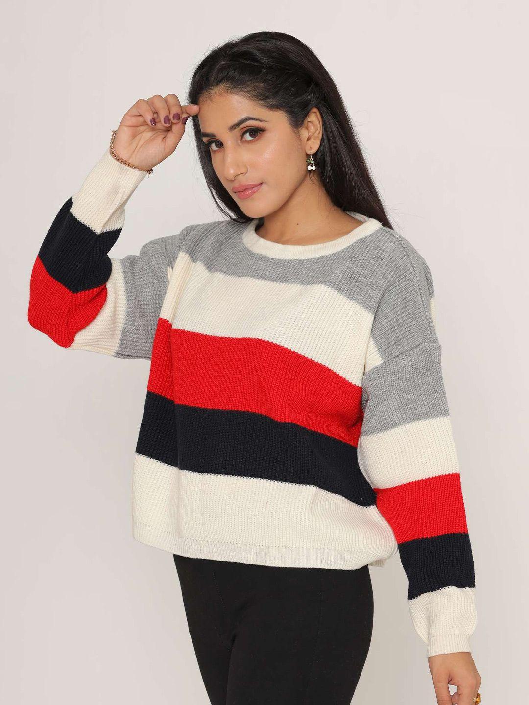 kasma women red & black colourblocked wool pullover