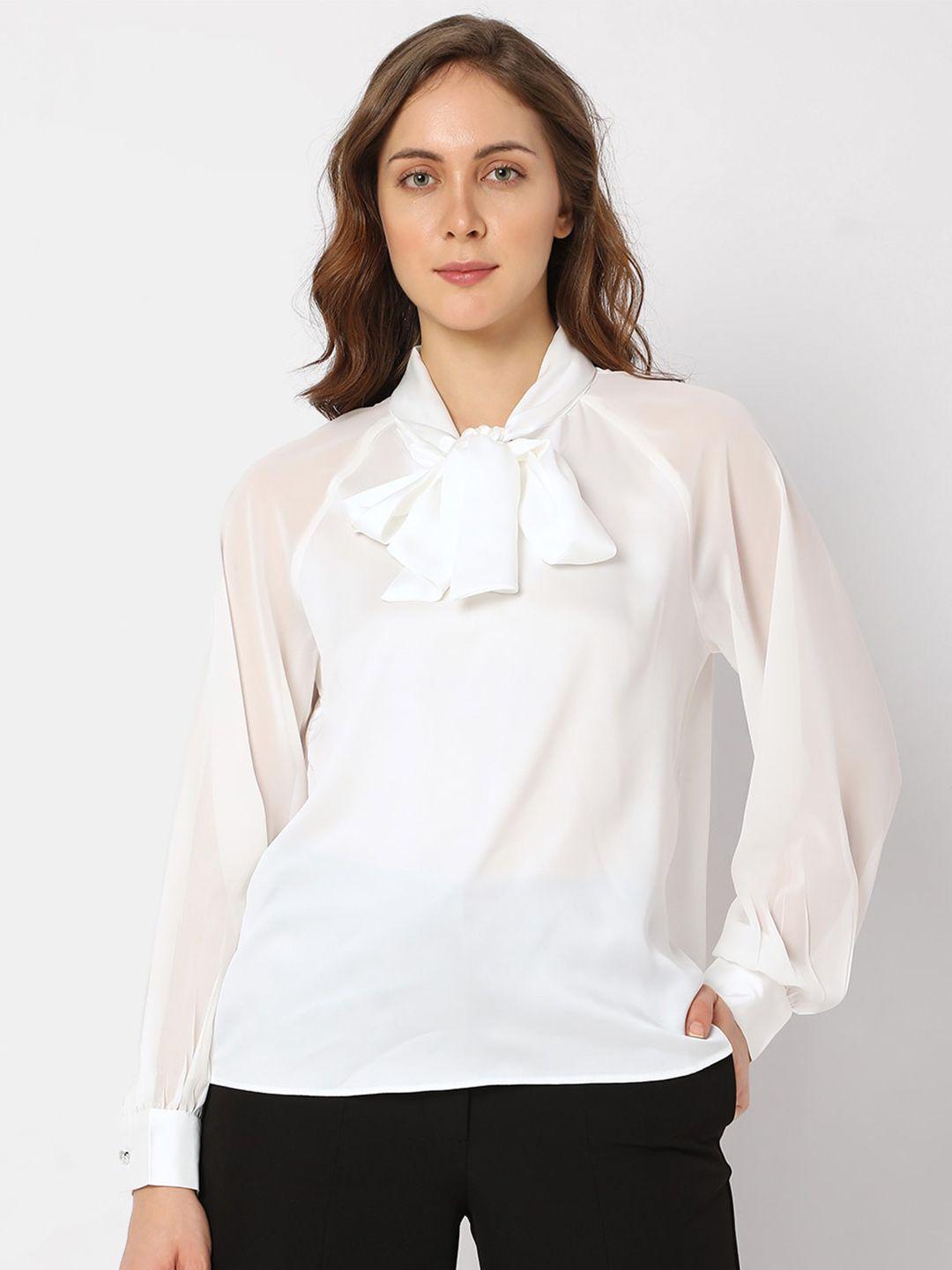 vero moda white tie-up neck top