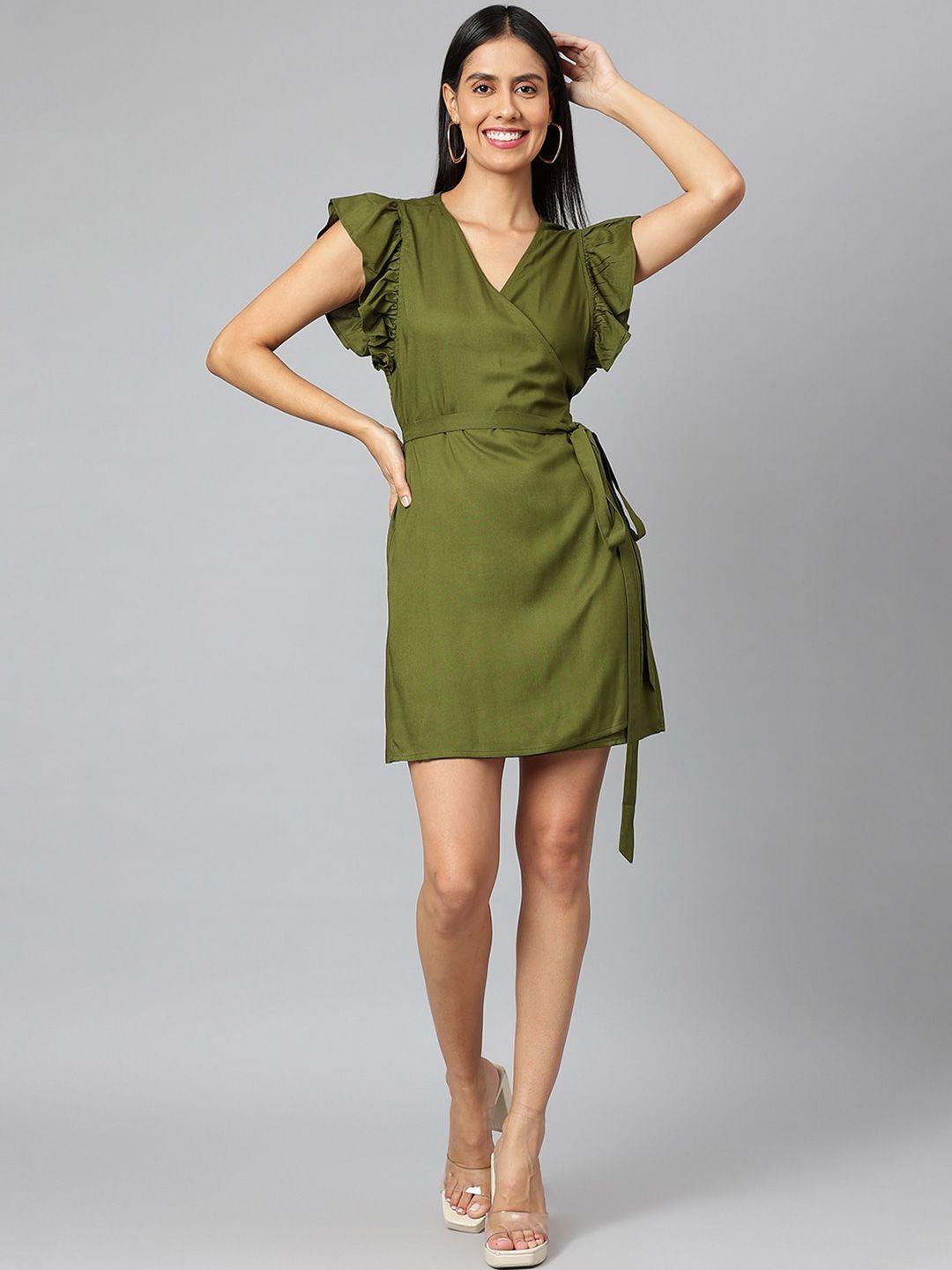 finsbury london olive green wrap dress