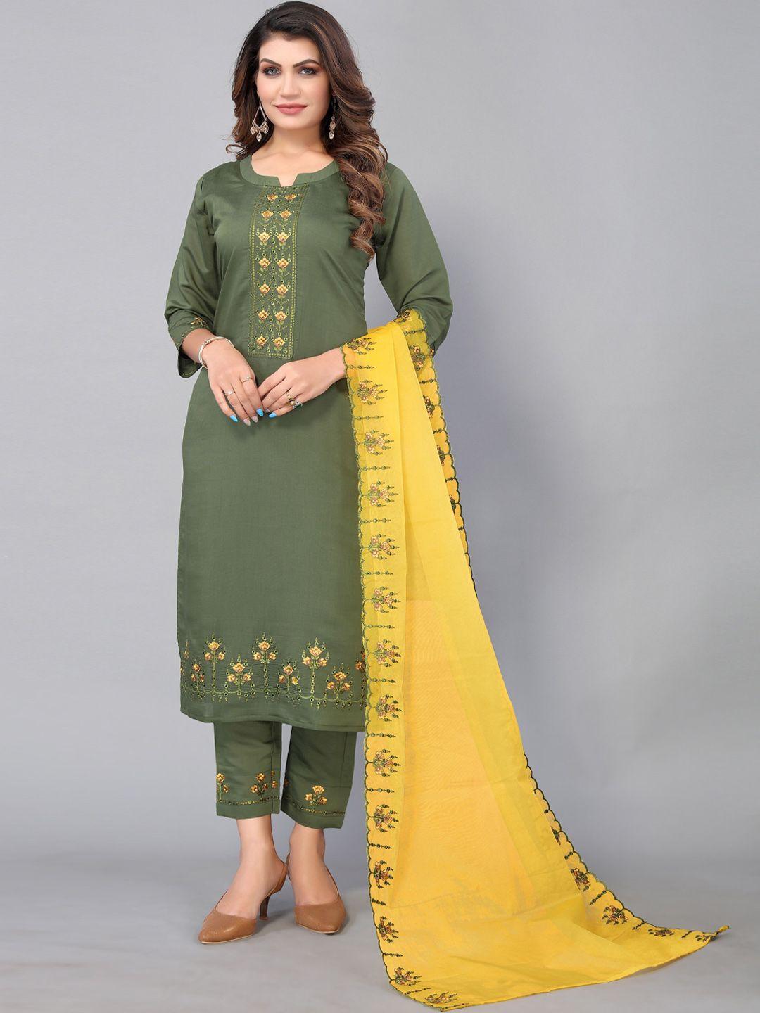 nimayaa green ethnic motifs embroidered pure cotton kurta with trousers & with dupatta