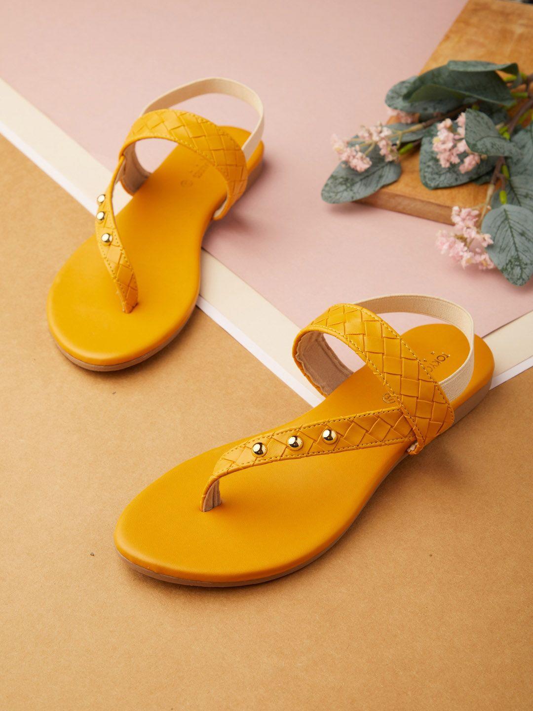 tokyo talkies women mustard t-strap flats