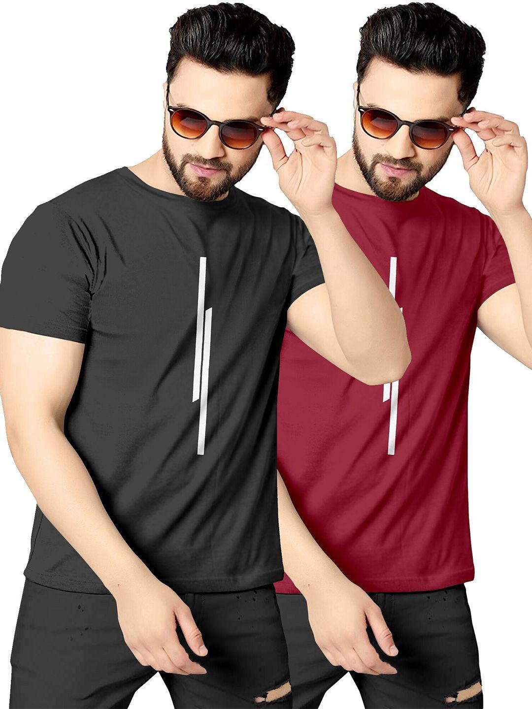 kajaru men pack of 2 black & maroon t-shirt