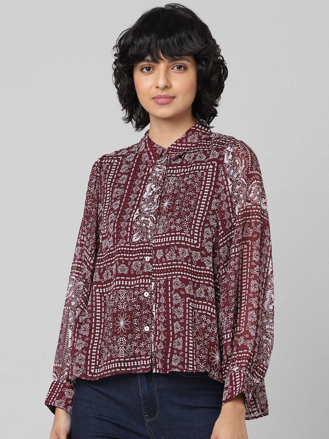 only women maroon printed casual shirt