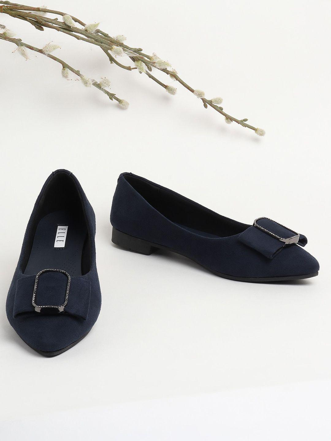 elle women navy blue bows embellished ballerinas flats