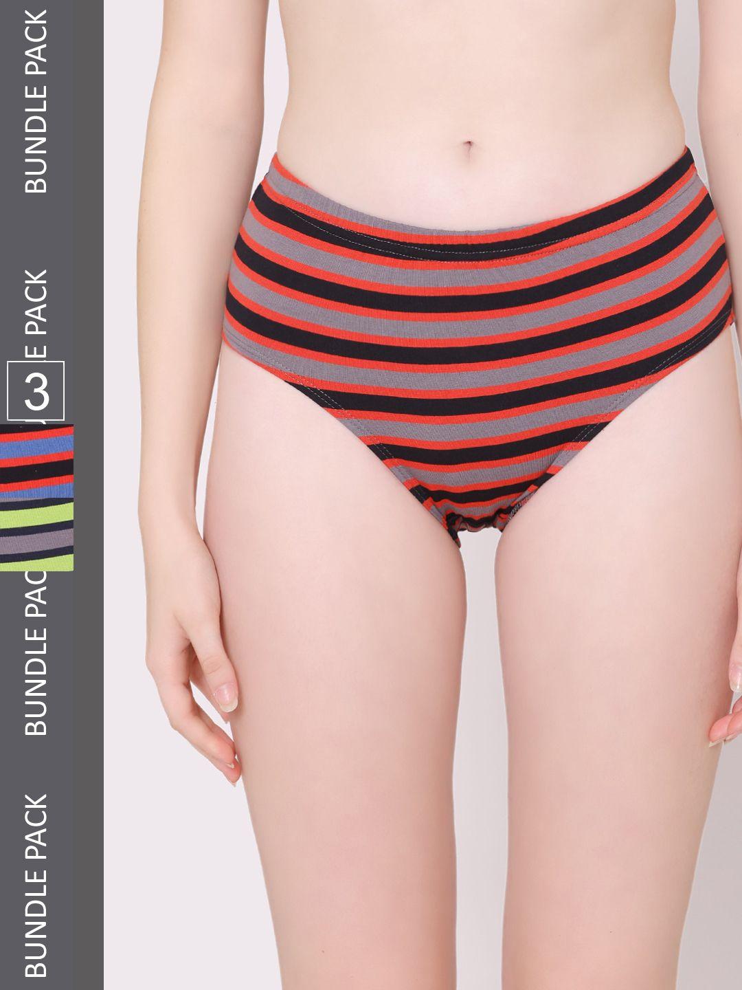 bodycare women pack of 3 striped hipster briefs e-8710-3pcs