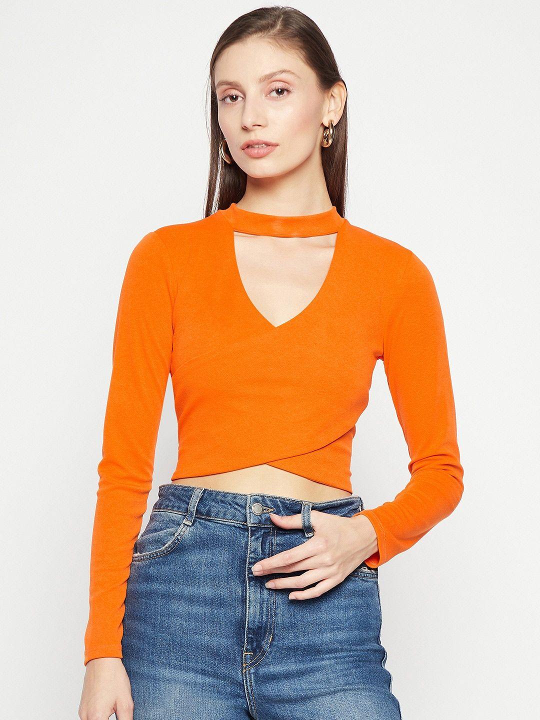 uptownie lite orange choker neck crop top