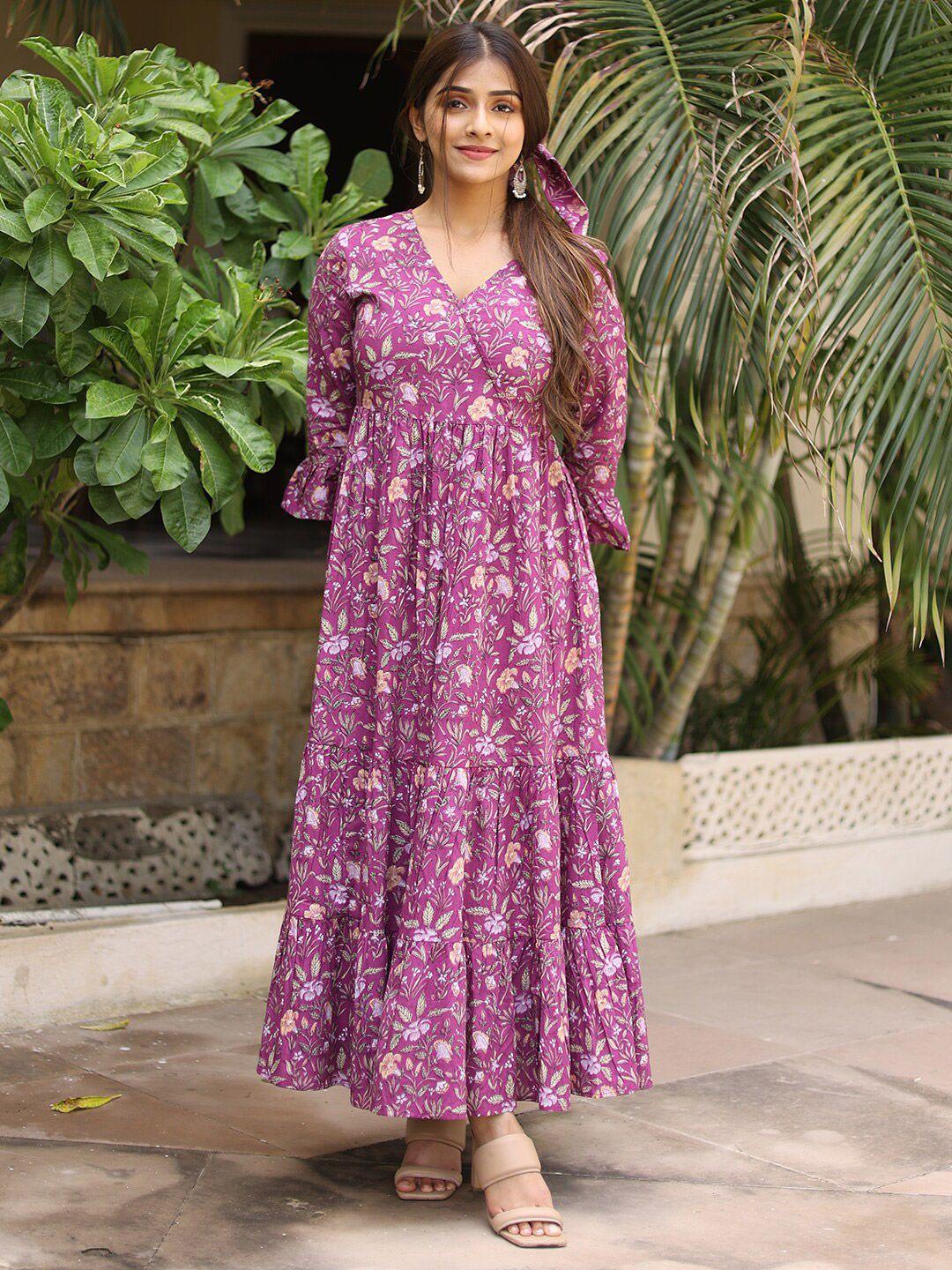 twilldor purple floral cotton maxi dress