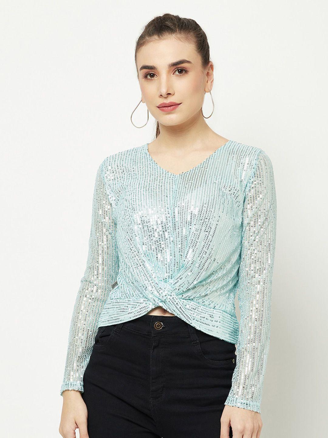 crimsoune club blue embellished crop top