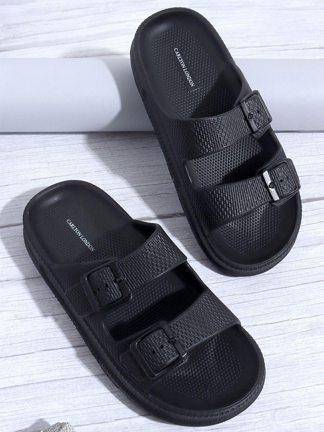 carlton london men black rubber sliders