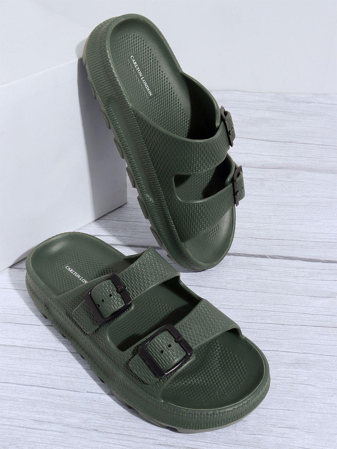 carlton london men olive green rubber sliders