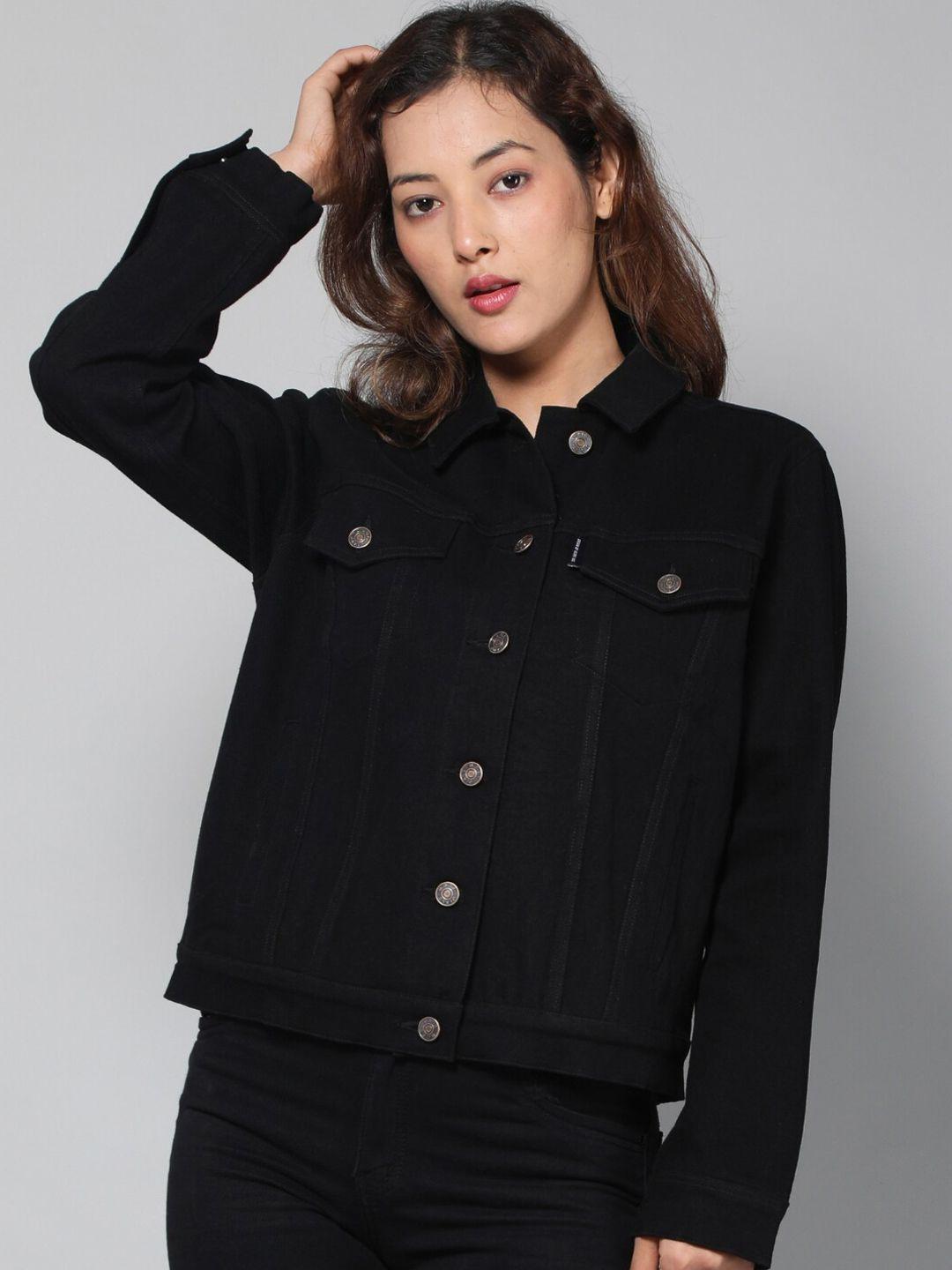 dream of glory inc women black solid cotton denim jacket