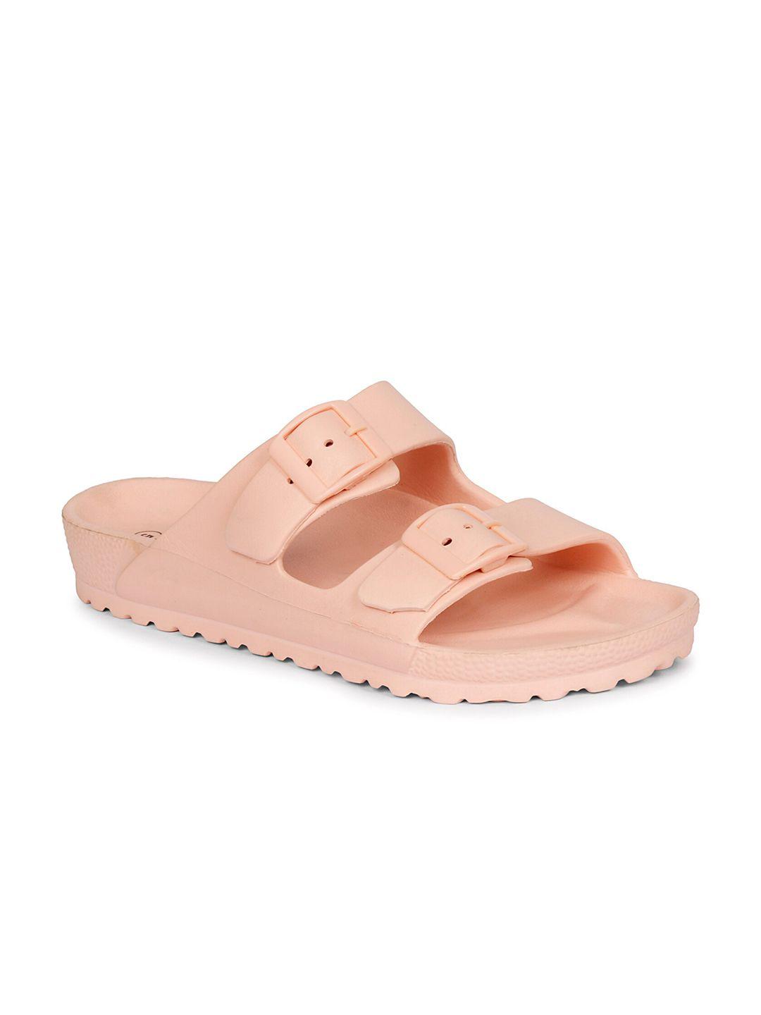 mozafia women peach-coloured rubber sliders