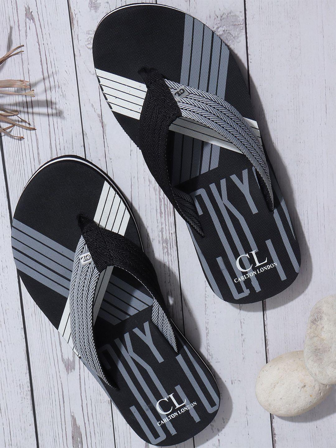 carlton london men black & white printed thong flip-flops