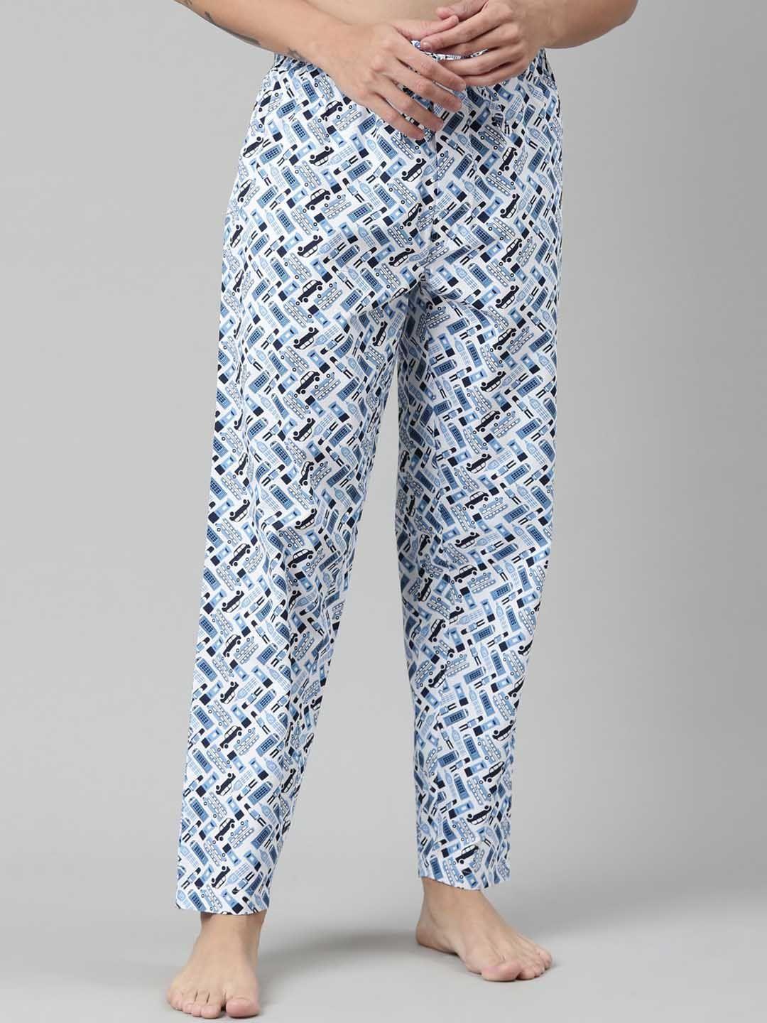 pepe jeans men blue printed cotton lounge pants