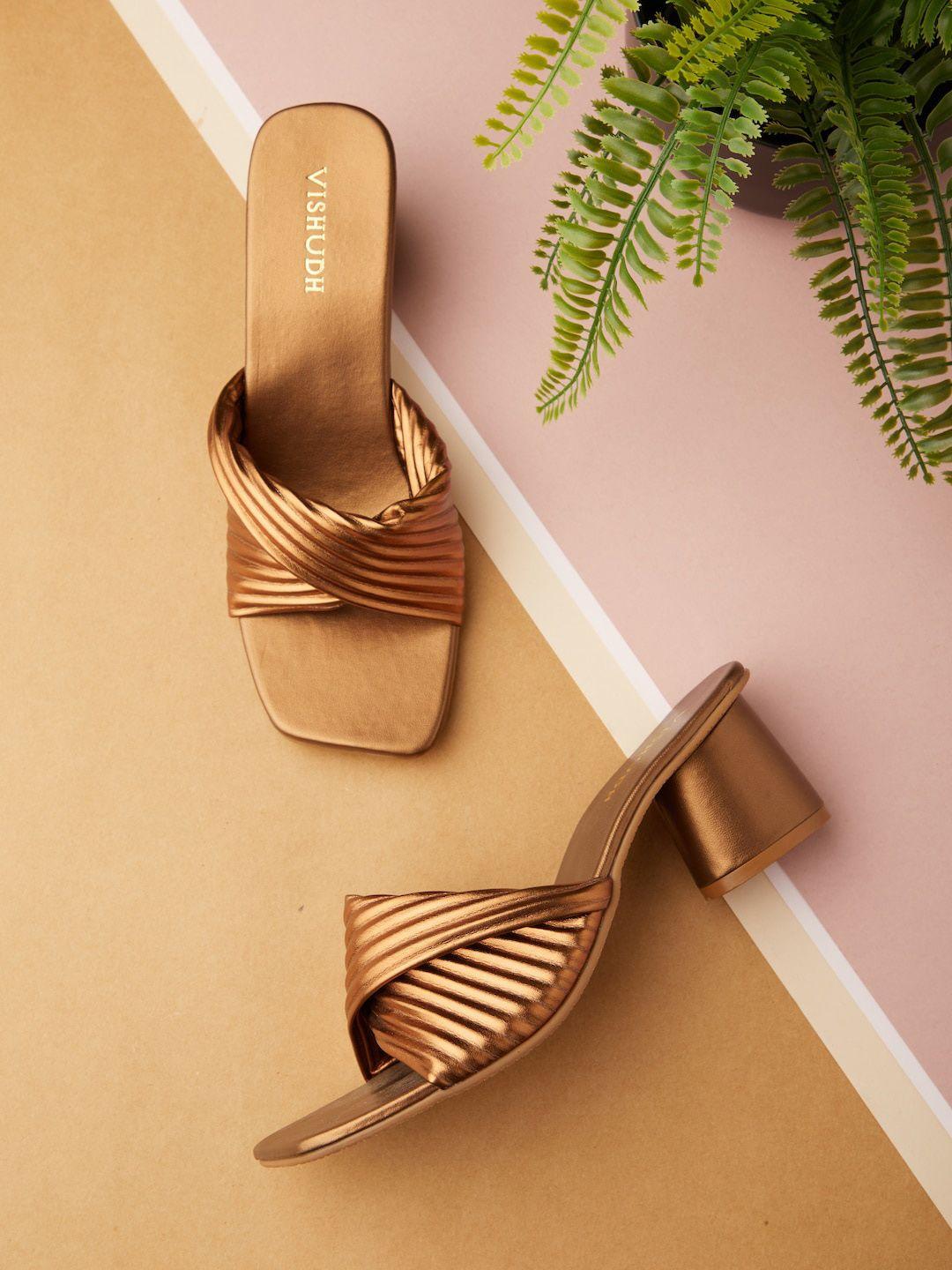 vishudh bronze-toned textured block heels