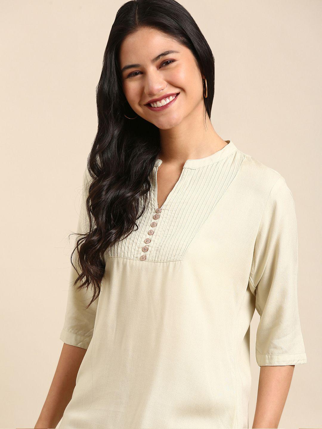 showoff women cream-coloured kurta