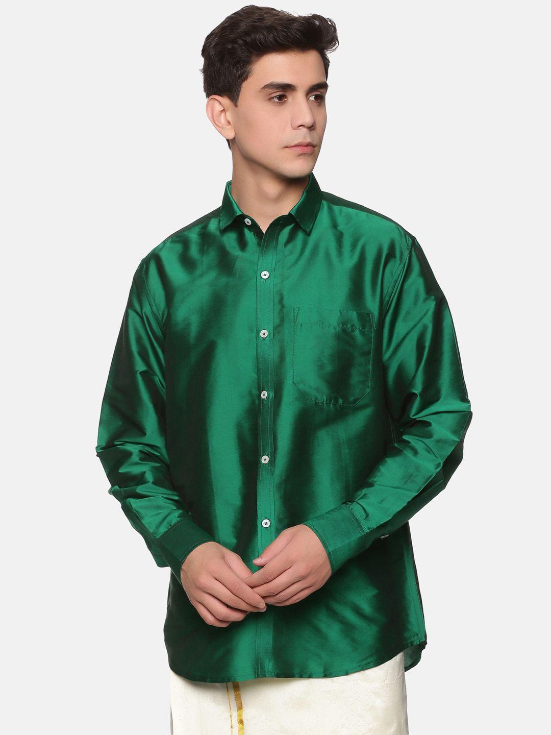 sethukrishna men green silk standard casual shirt