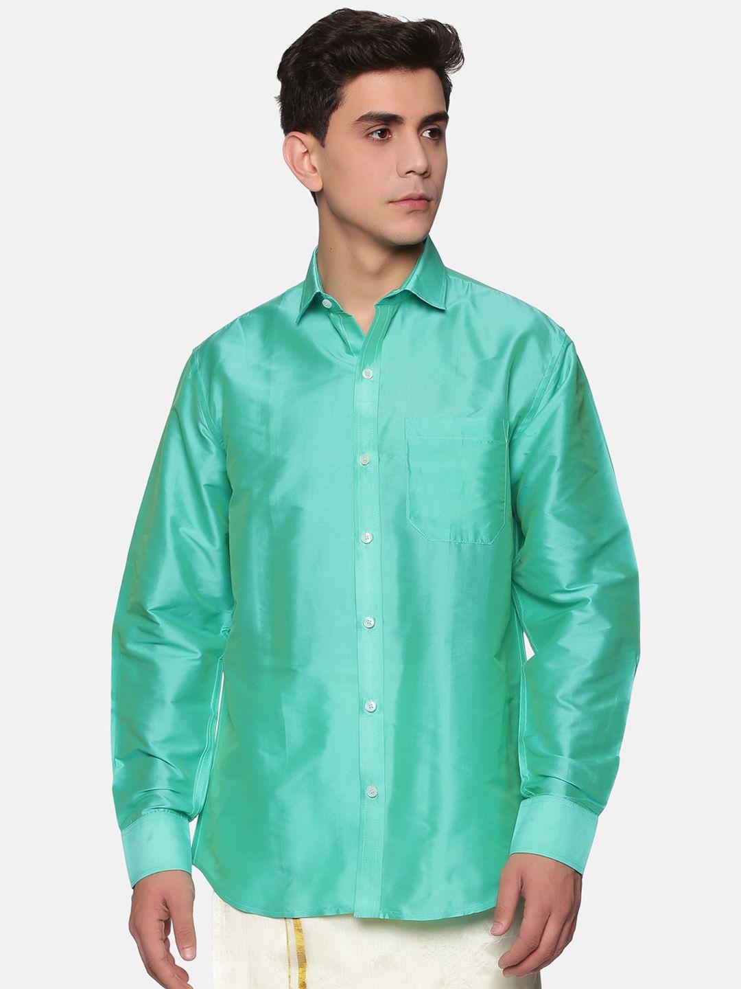 sethukrishna men green silk standard casual shirt