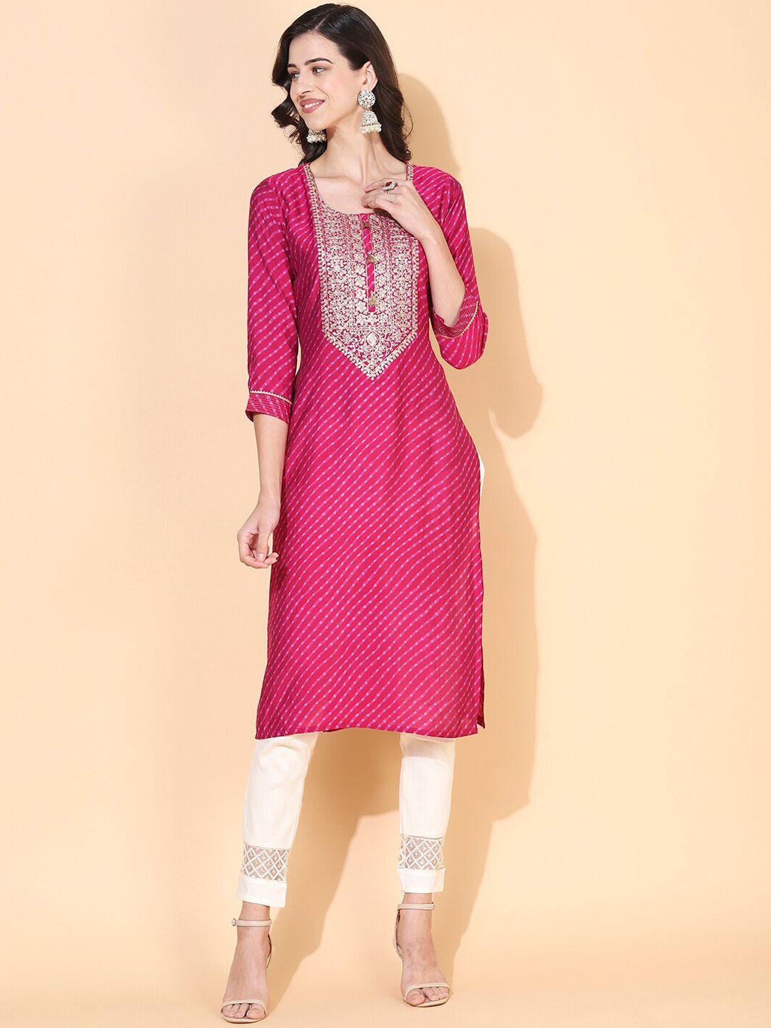 fashor floral embroidered chanderi straight cotton kurta