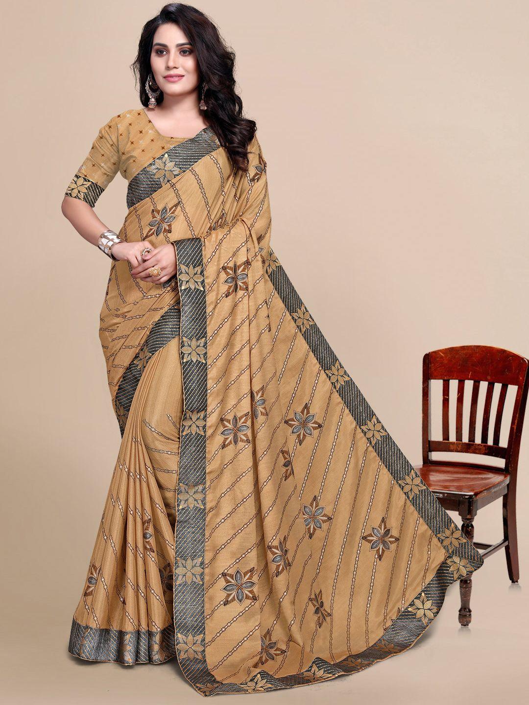 mitera gold-toned & grey ethnic motifs pure chiffon saree