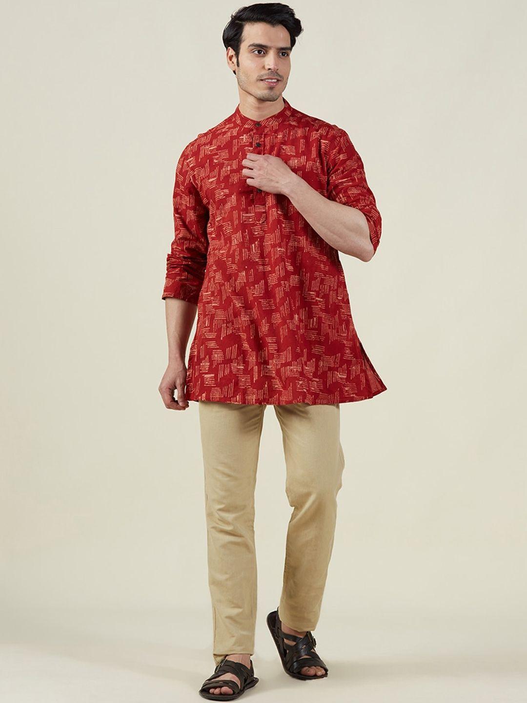 fabindia geometric printed mandarin collar cotton kurta