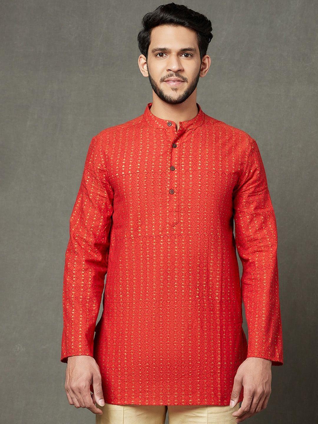 fabindia men rust geometric printed cotton kurta