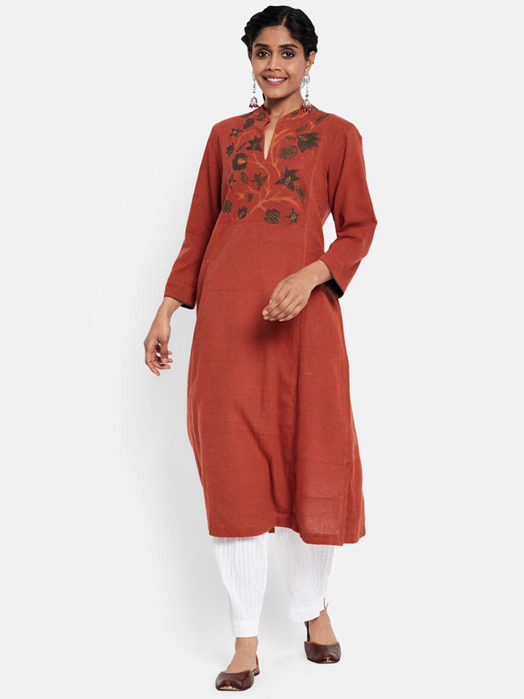 fabindia mandarin collar floral cotton kurta