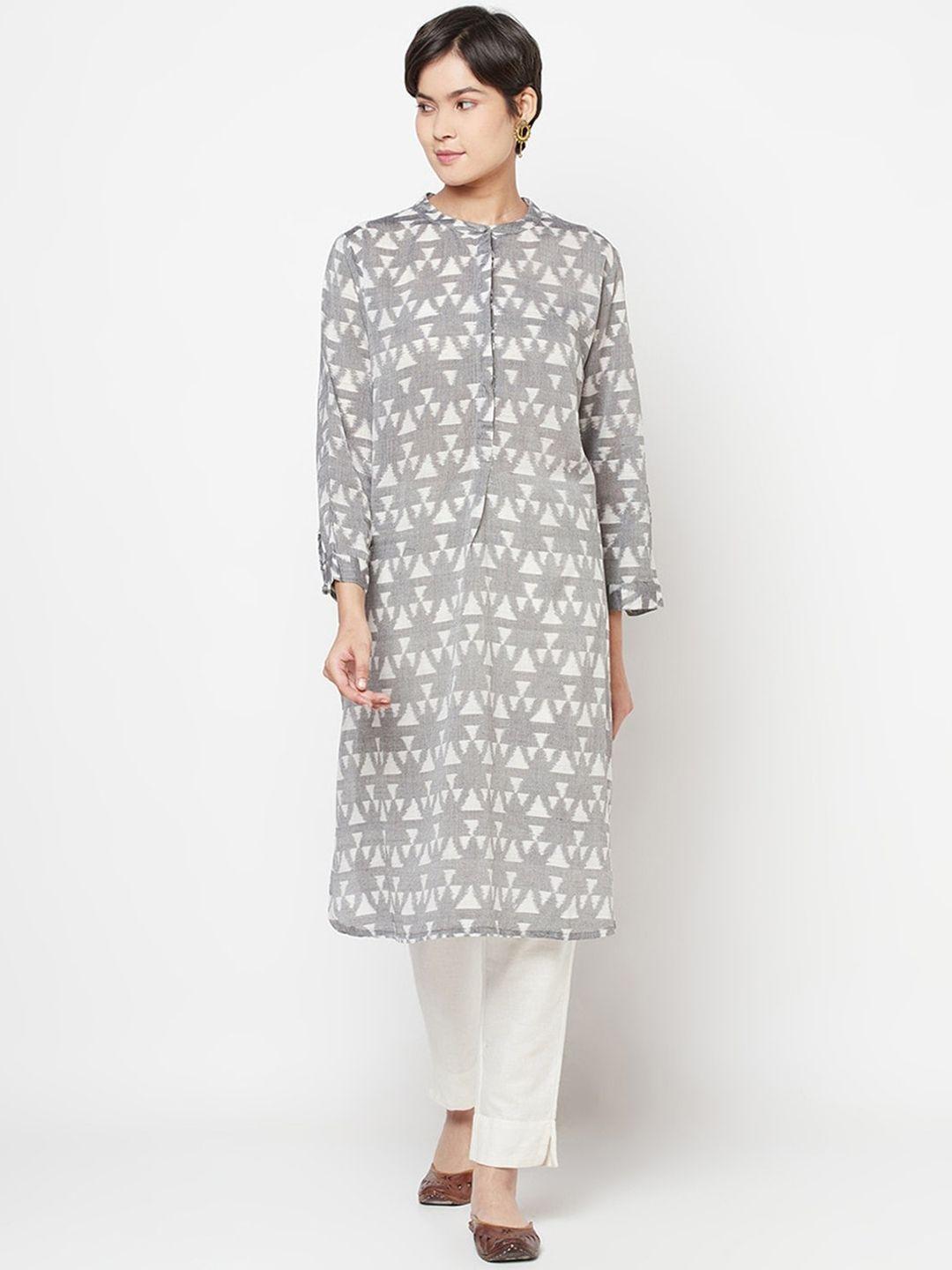 fabindia women off white cotton ethnic motifs printed kurta