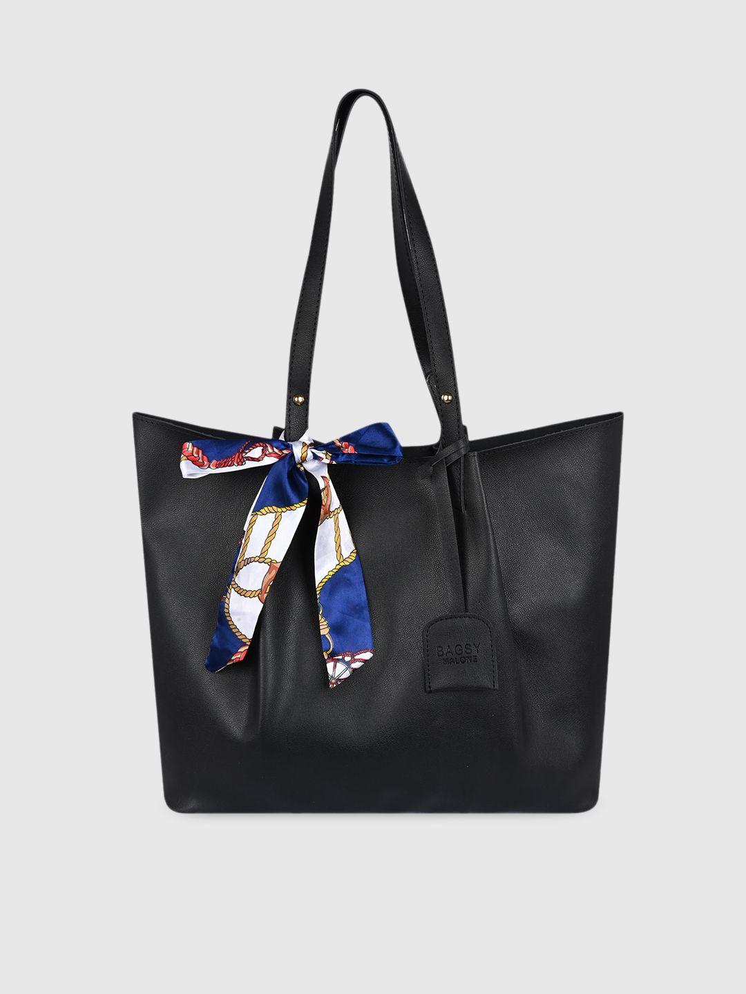 bagsy malone black pu structured tote bag with bow detail