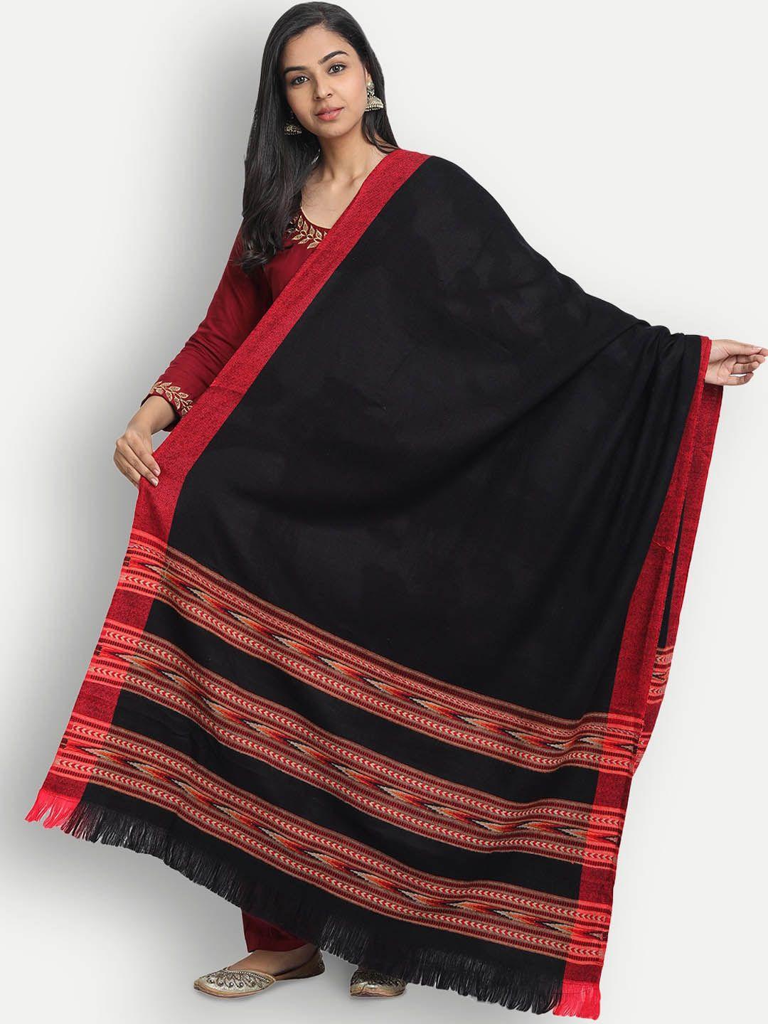 zamour himalayan kullu women black & red woven-design shawl