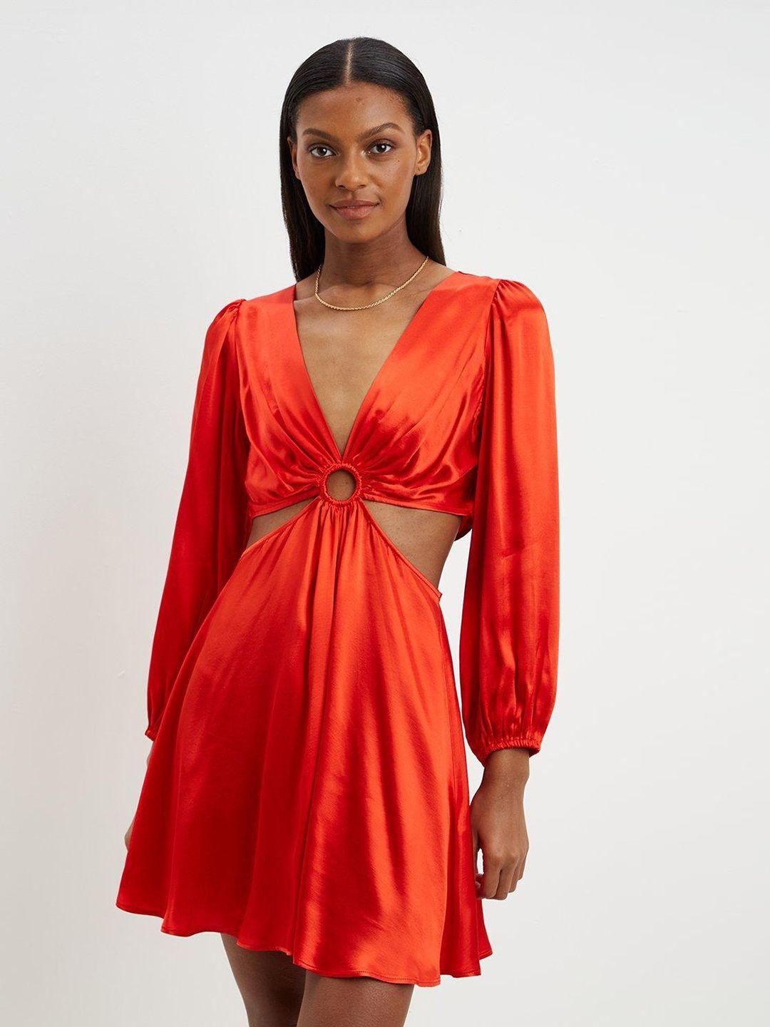 dorothy perkins orange solid cut-out a-line mini dress