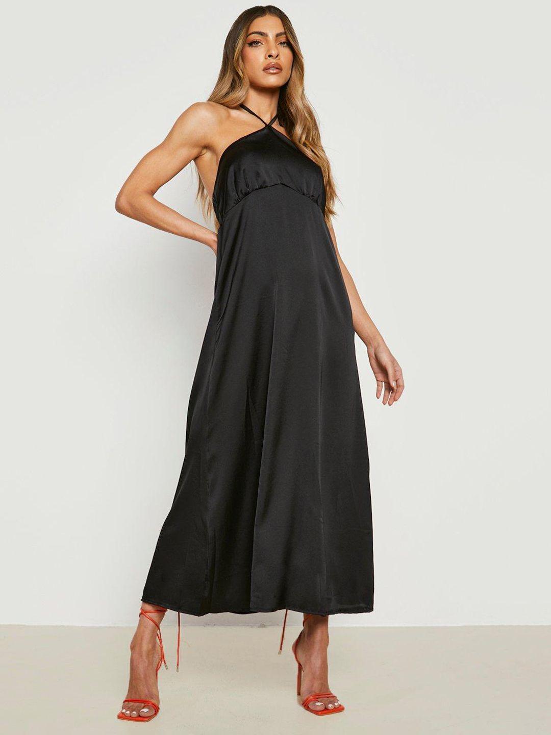 boohoo black halter neck satin maxi maxi dress