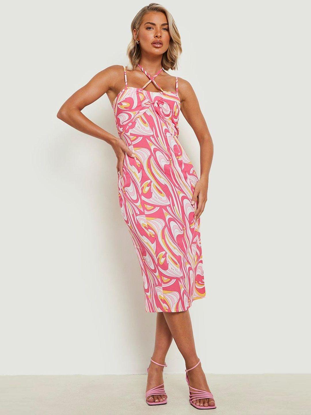 boohoo pink & white sheath midi dress