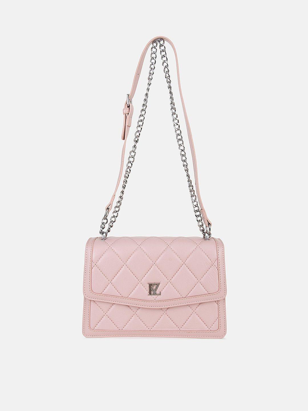 kazo pink textured pu structured sling bag with quilted