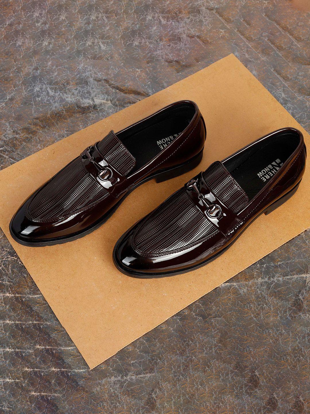 here&now men brown textured formal loafers