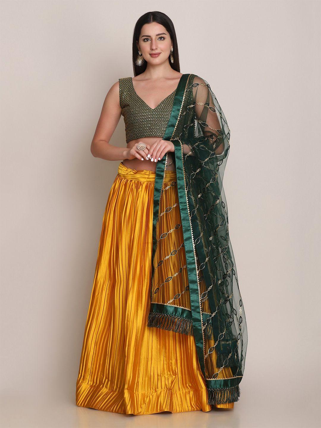 warthy ent yellow & green embellished semi-stitched lehenga & unstitched blouse & dupatta