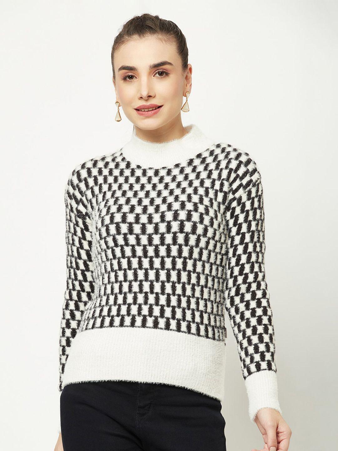 crimsoune club women white & black pullover with fuzzy detail