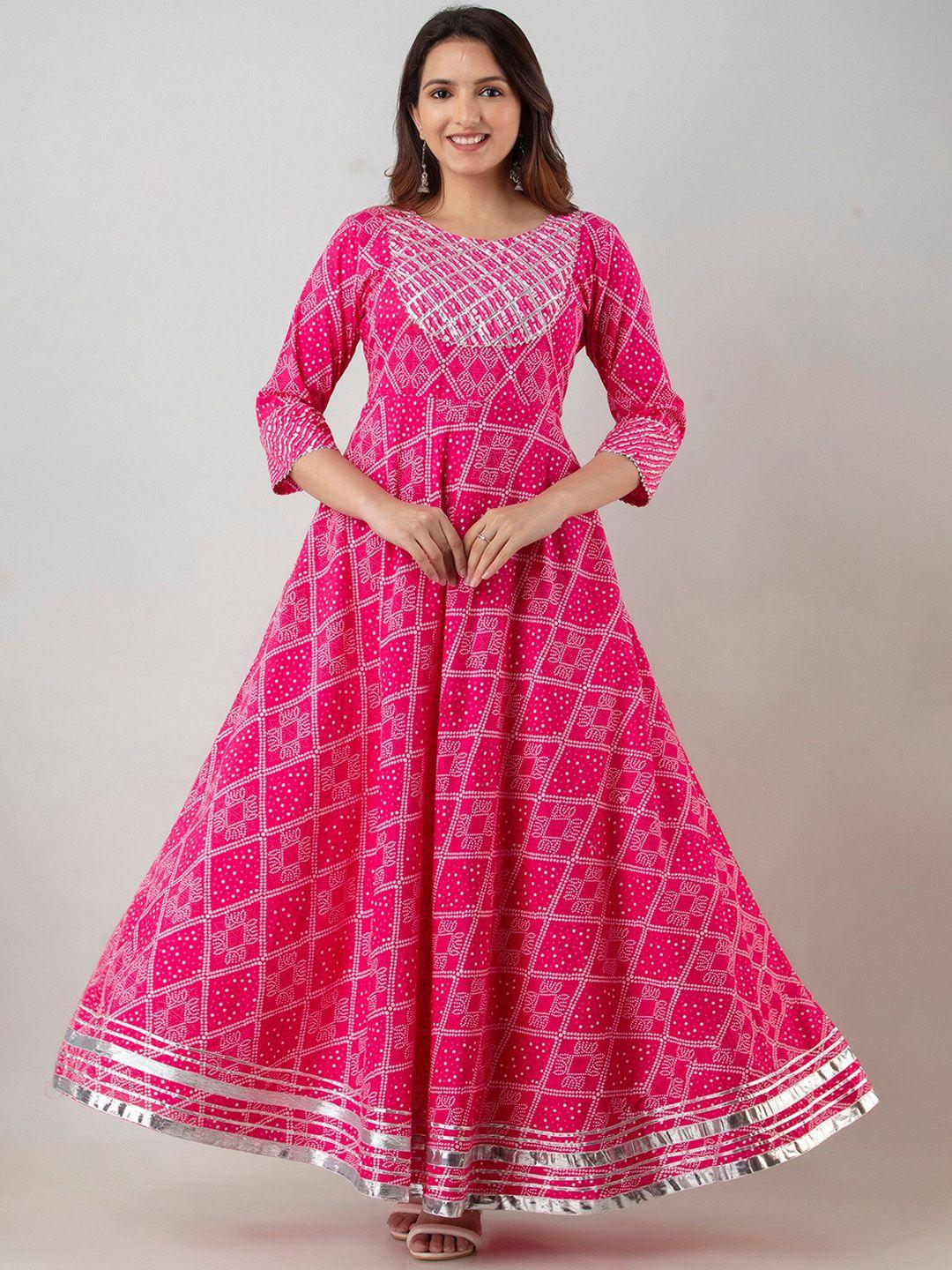 kalini women pink bandhani printed gotta patti anarkali kurta