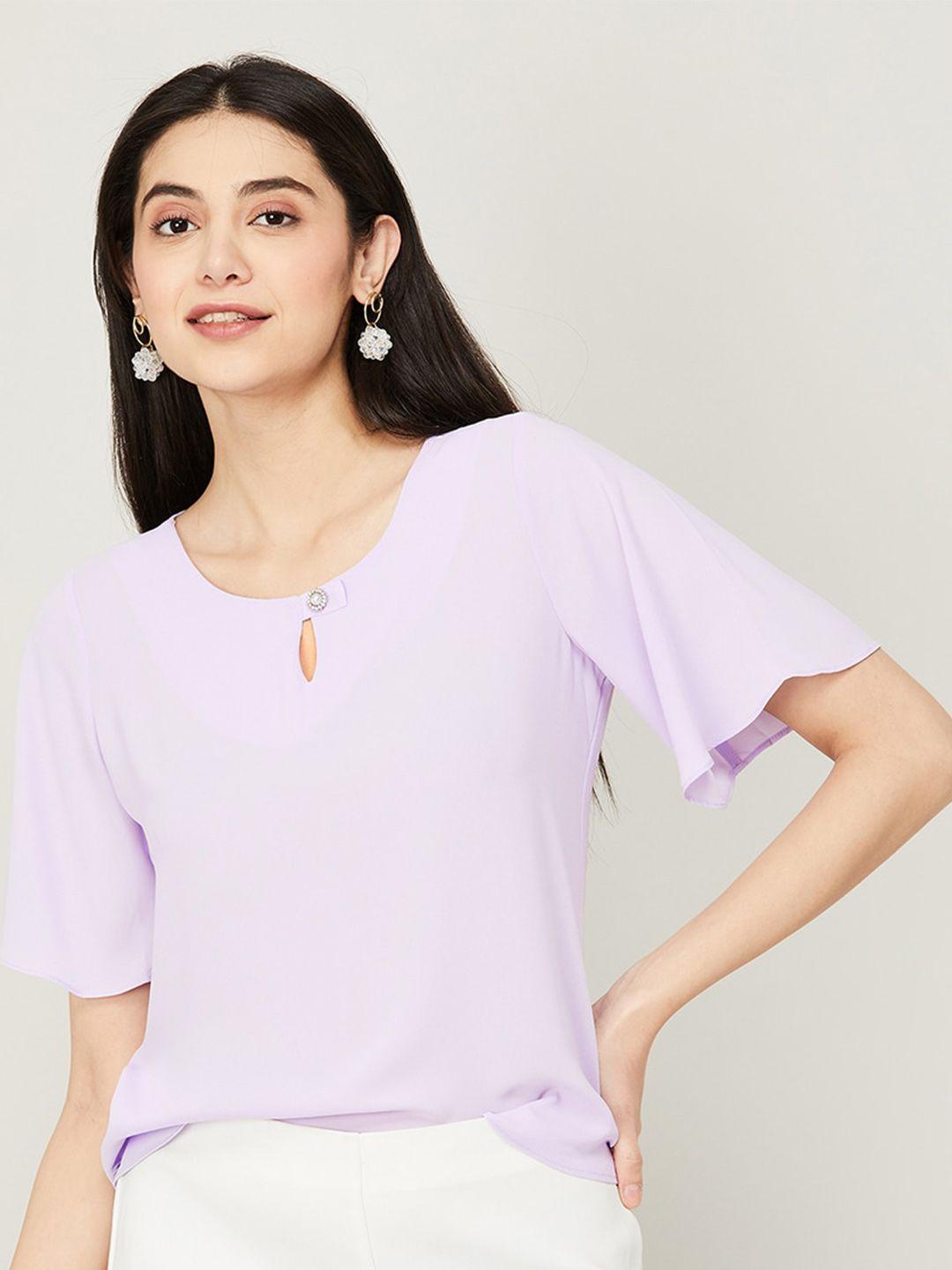 code by lifestyle purple keyhole neck top