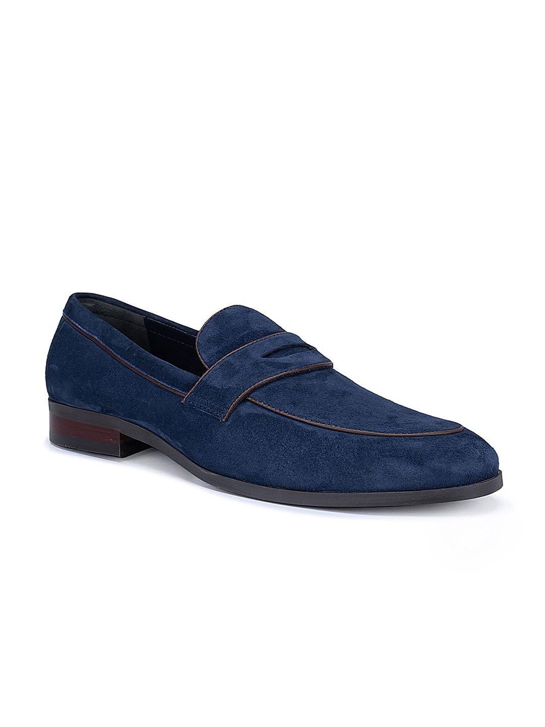 rosso brunello men navy blue leather loafers formal shoes