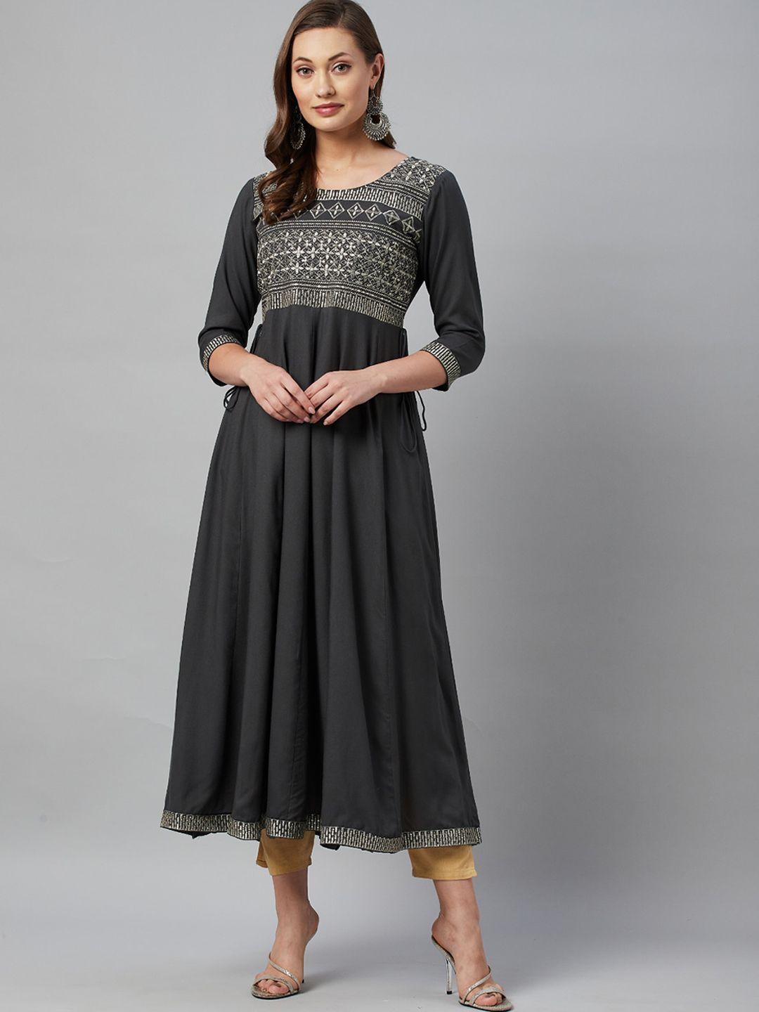 kalini women charcoal embellished anarkali kurta