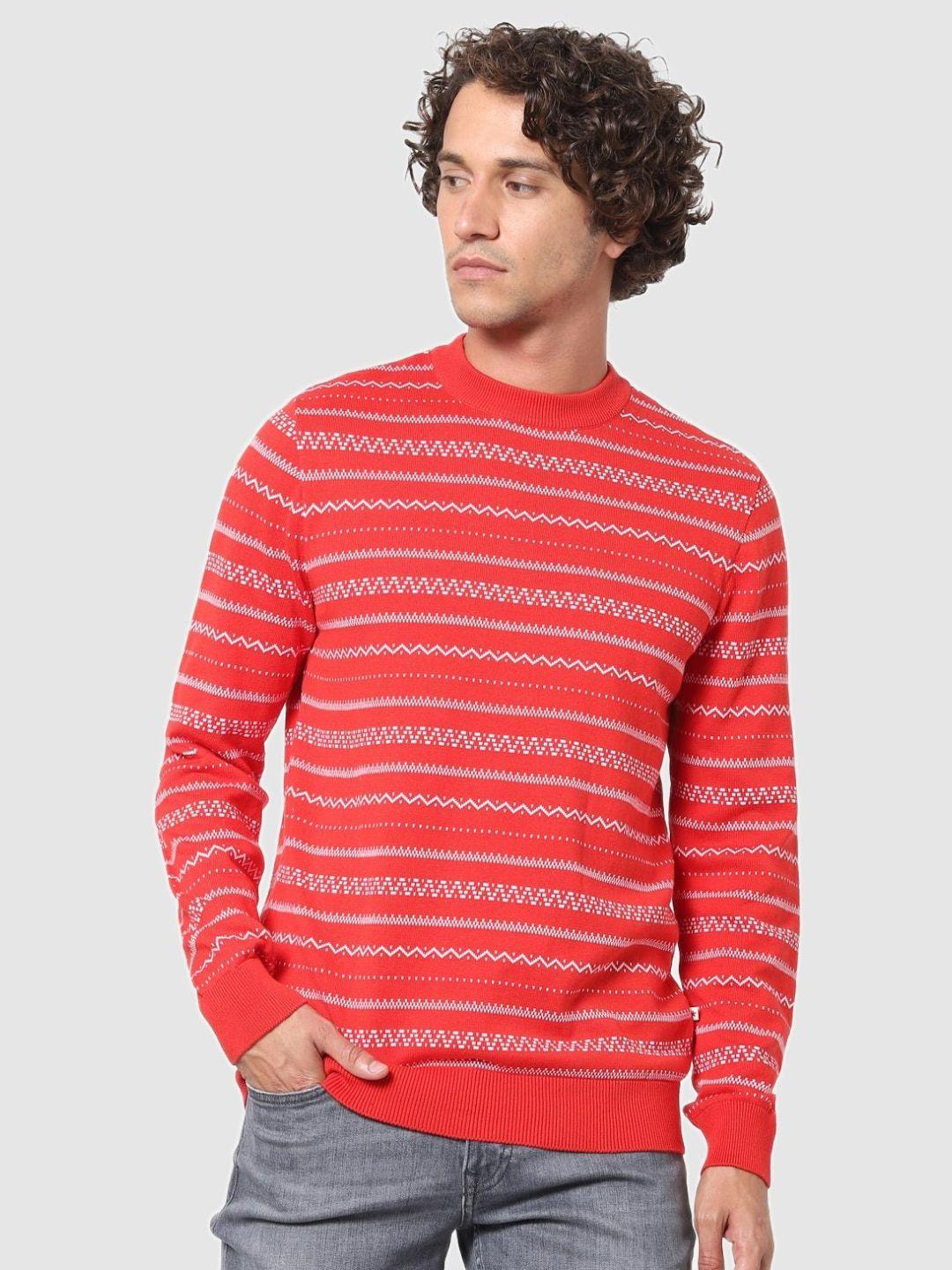 celio men red & white cotton pullover