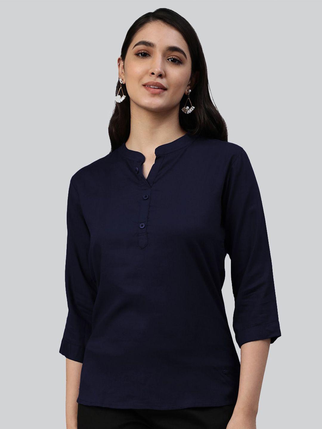 lyra blue mandarin collar top