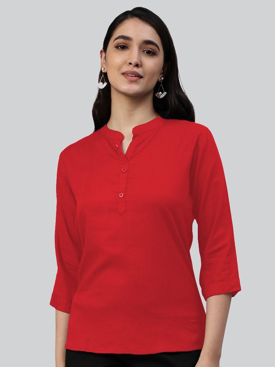 lyra red mandarin collar top