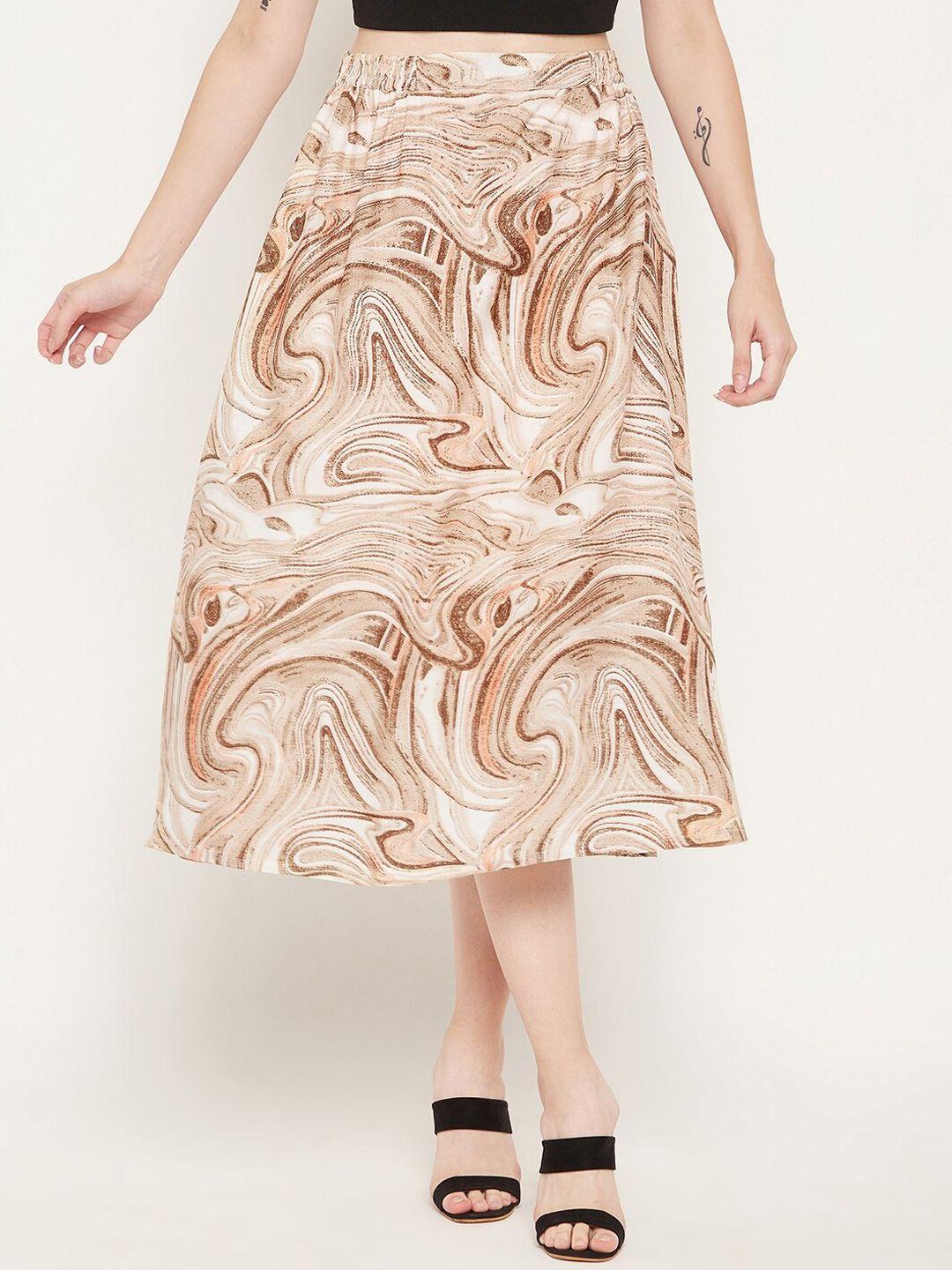 bitterlime brown printed a-line midi skirt