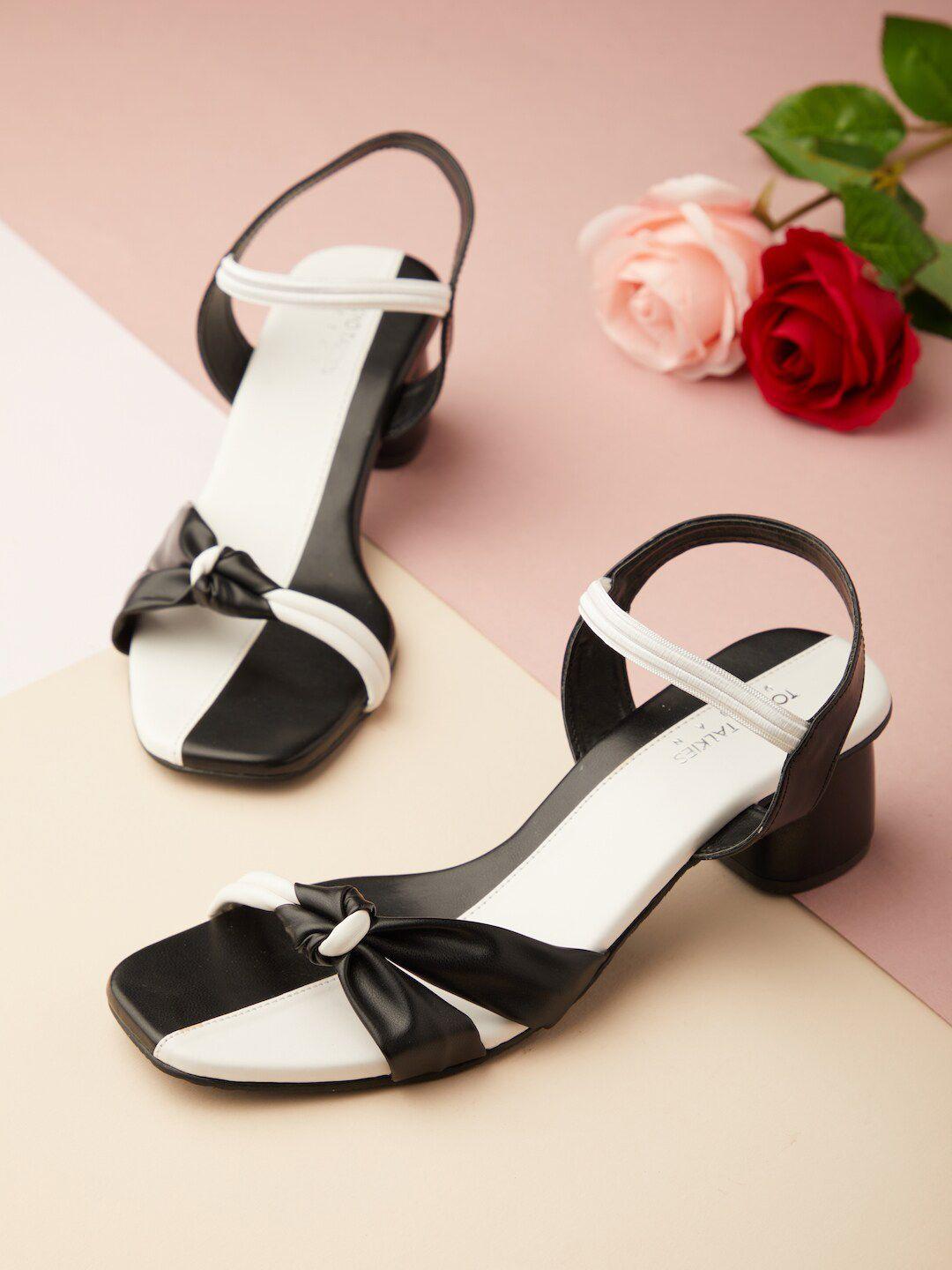 tokyo talkies black & white colourblocked open toe block heels