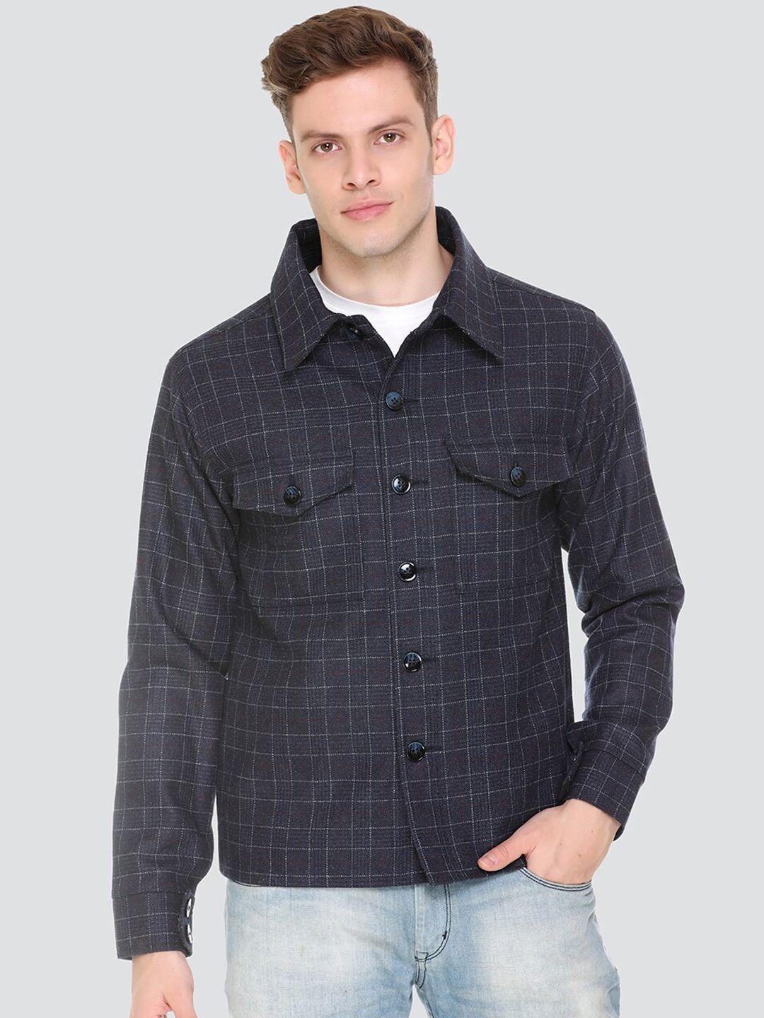 honnete men navy blue checked lightweight outdoor tailored jacket