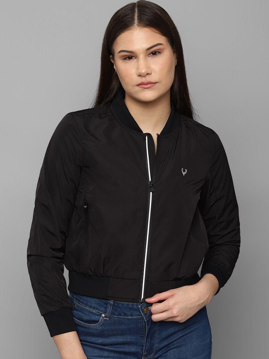 allen solly woman women black cotton crop bomber jacket