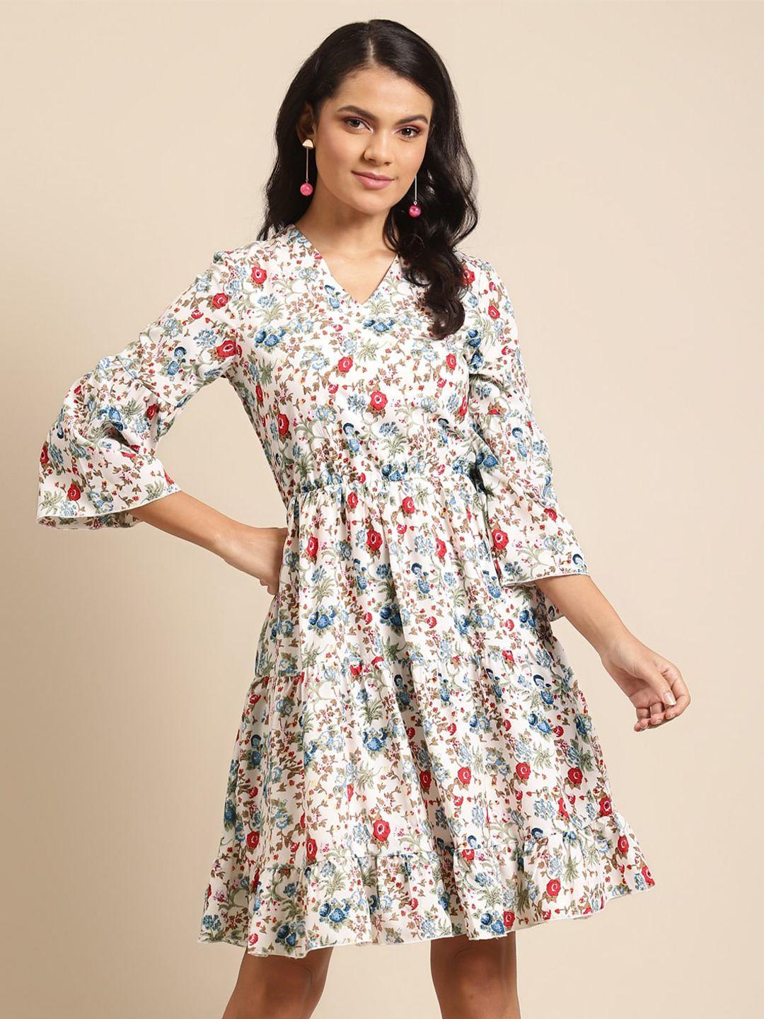 dodo & moa white & red floral a-line dress