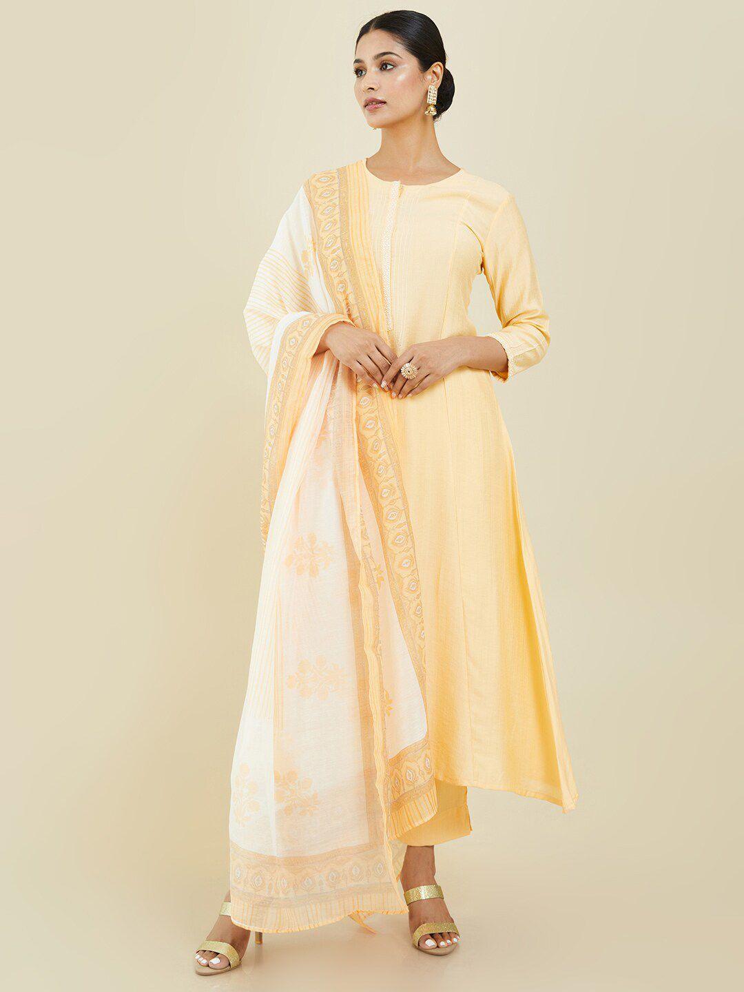 soch women yellow kurta with trousers & with dupatta